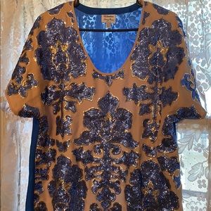 Gold and blue sequined top